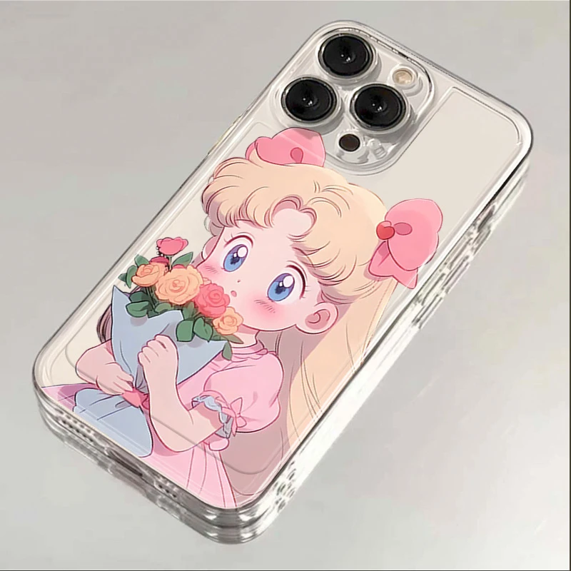女孩捧花适用iphone15苹果红米K60华为VIVO小米OPPO手机壳透明软