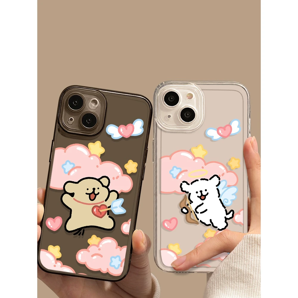 卡通线条狗情侣适用红米K60oppo苹果vivo华为iPhone15手机壳透明