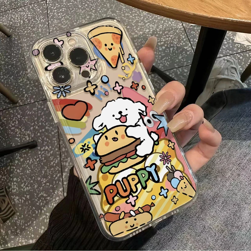 汉堡小狗情侣适用红米K60苹果oppovivo华为iPhone15手机壳透明软
