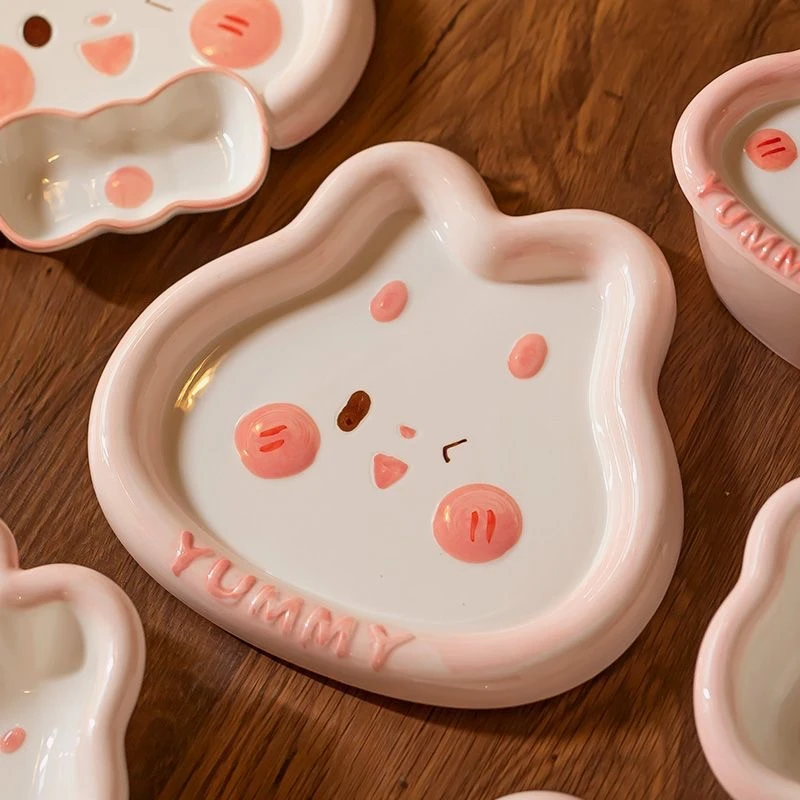 手绘网红餐具日式食品级陶瓷早餐可爱盘子釉下彩大小