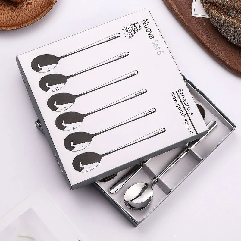 【粉丝福利】  不锈钢镜光6件套6勺子韩式礼品盒套装餐具加厚长柄