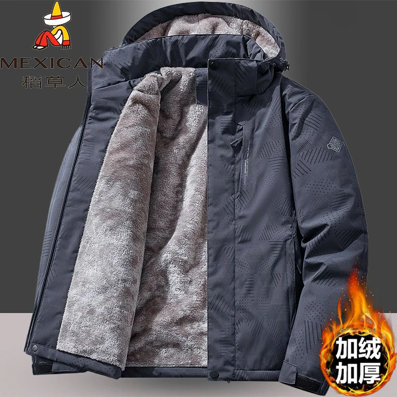 Mexican/稻草人加绒加厚棉衣男士冬季加厚保暖中老年棉服男士外套