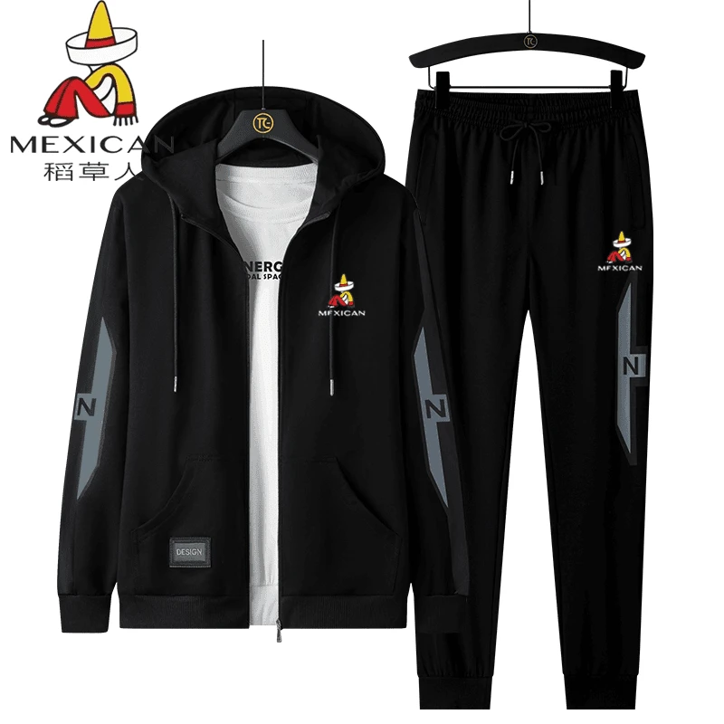 稻草人男士春秋休闲运动套装连帽外套长裤两件套潮流百搭大码男装
