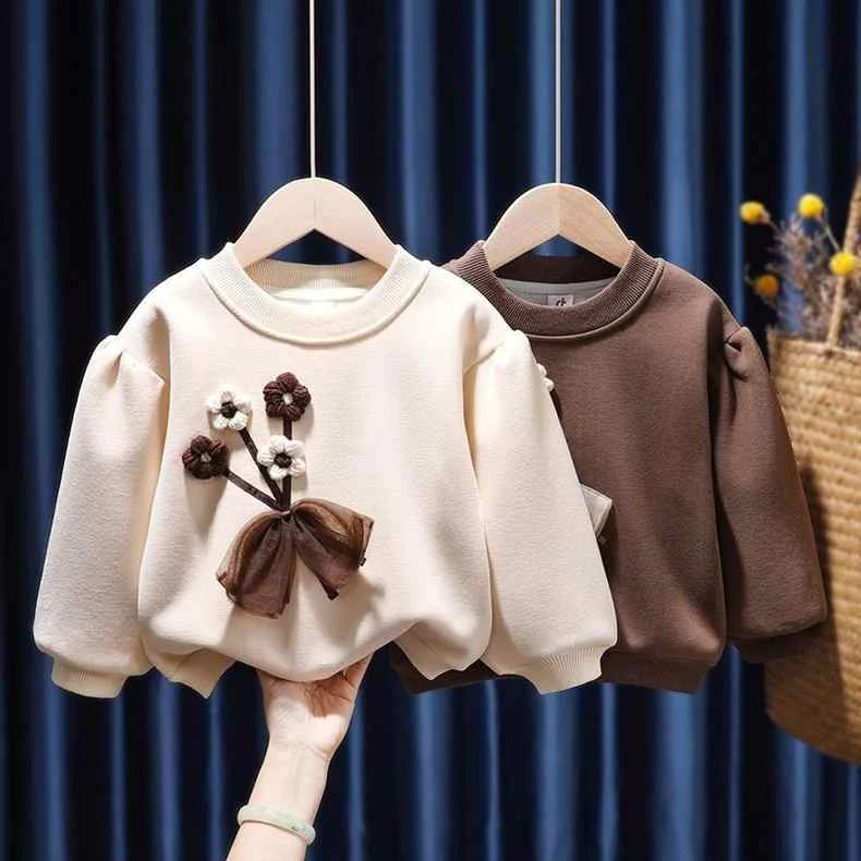 女童加绒卫衣秋冬2024新款冬装韩版洋气儿童小女孩休闲可爱上衣