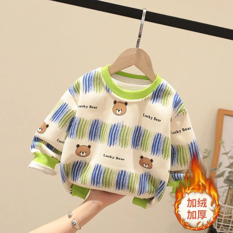 儿童洋气打底冬季长袖加绒卫衣新款韩版可爱帅气扎染印花宽松上衣