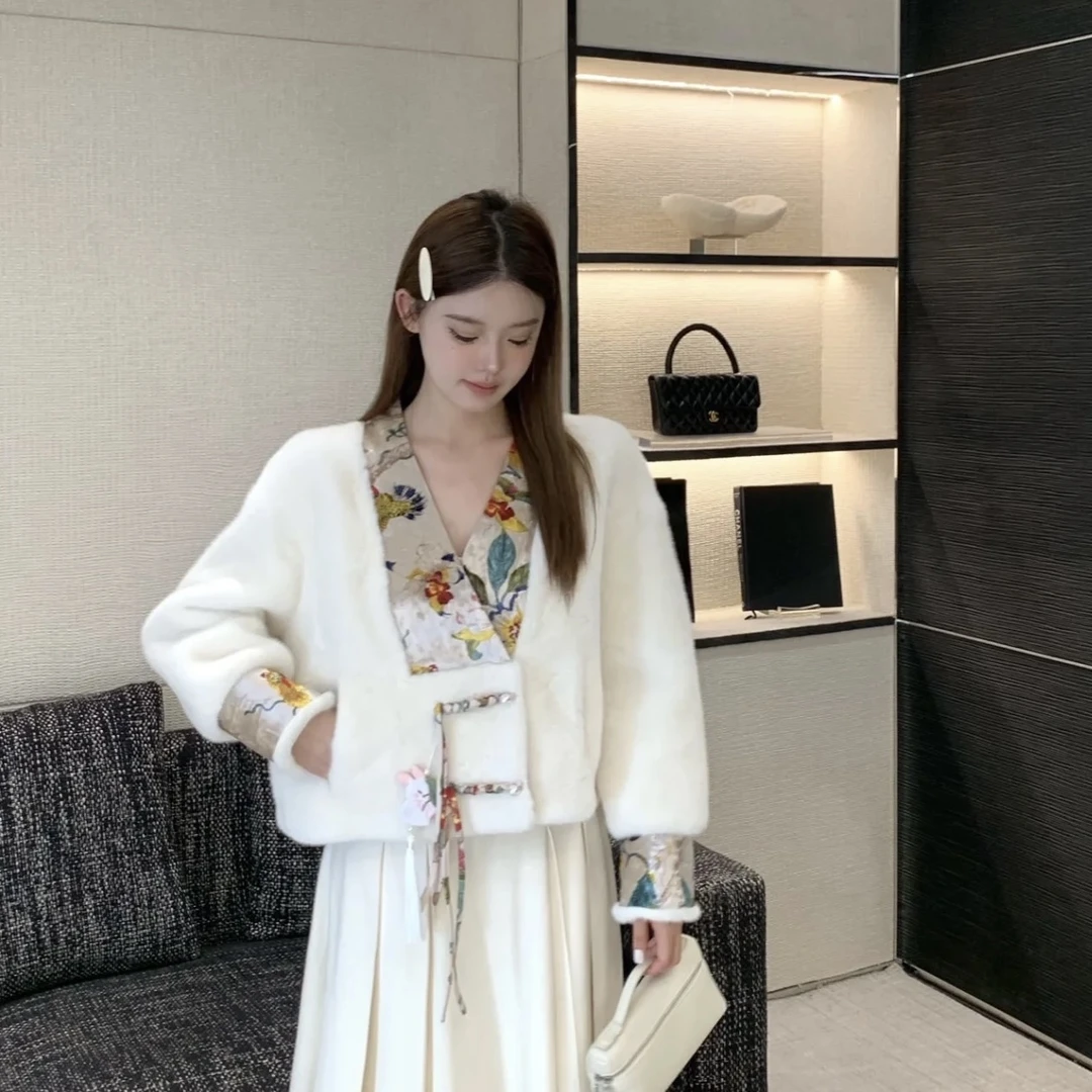 七姐【雾岛听风】秋冬加厚女新中式国风皮毛一体保暖气质毛绒外套