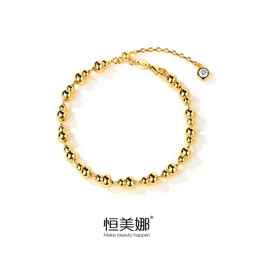 恒美娜 925银手链 葫芦素链手链百搭夏季穿搭金色高级首饰搭配女