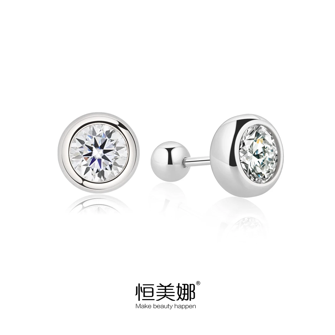 925银莫桑石耳饰 泡泡螺丝耳钉50分气质网红轻奢百搭小众Y