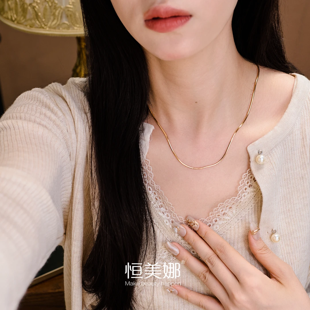 恒美娜 坠链均925银莫桑石 加粗蛇骨泡泡项链气质时尚百搭女士ins