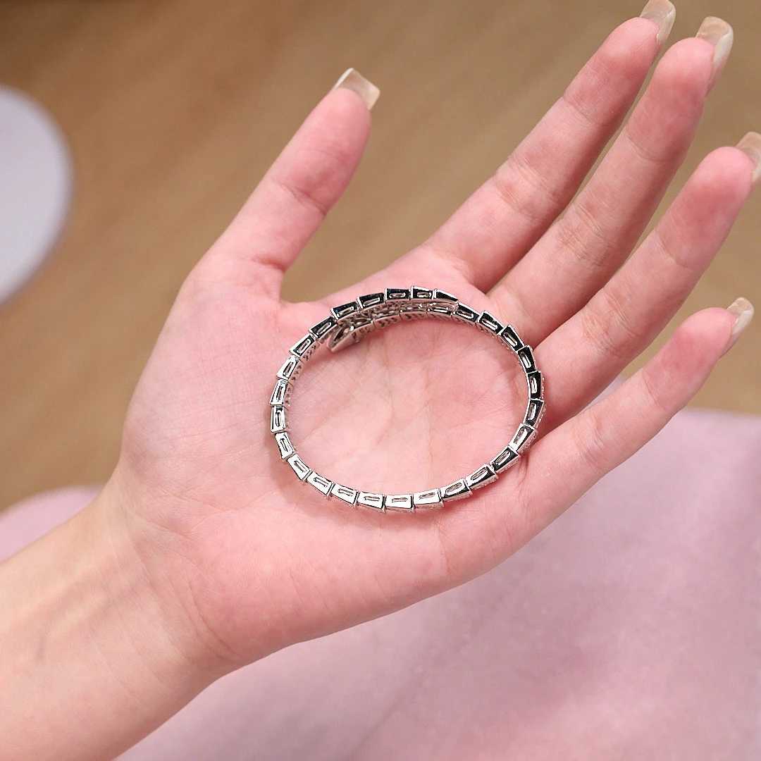 恒美娜 925银莫桑石手镯 蛇骨手镯气质轻奢时尚经典满钻手工复古