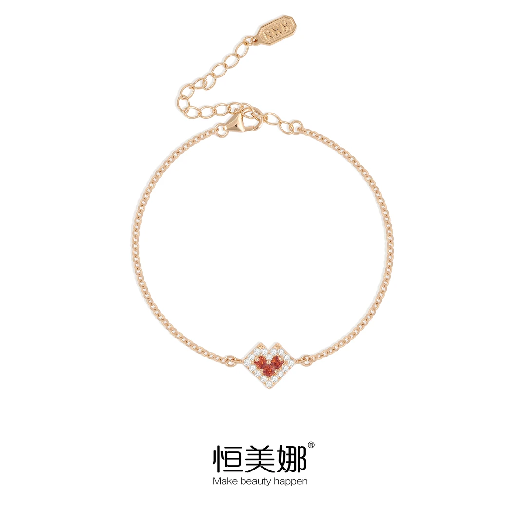恒美娜 925银莫桑石手链 爱心精致气质轻奢满钻百搭小众纯银手饰