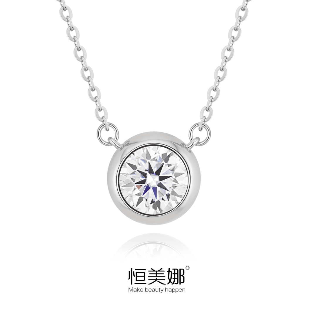 恒美娜 坠链均925银莫桑石 泡泡项链1卡吊坠基础简约气质百搭女Y