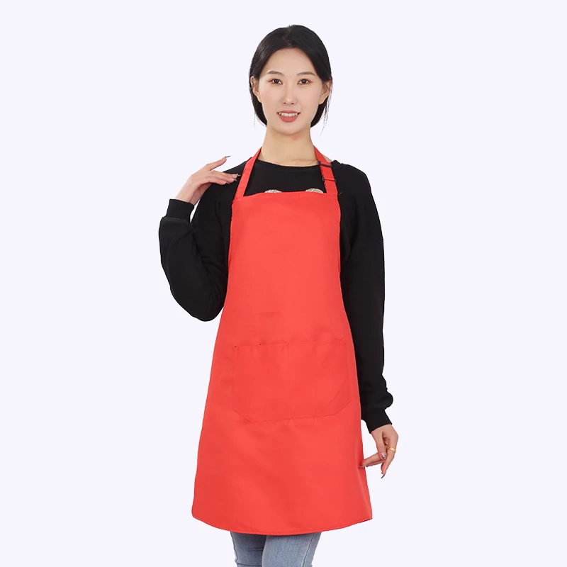 韩版广告挂脖围裙暗扣可调节系带围腰餐厅火锅店服务员工作服围裙