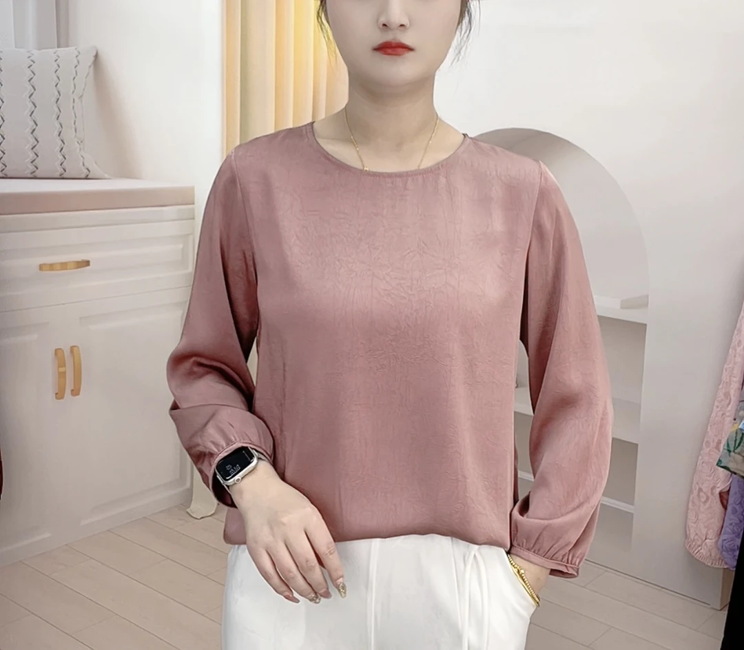 【031】2025年春季新款高端定制长袖小衫圆领百搭宽松中老年妈妈装