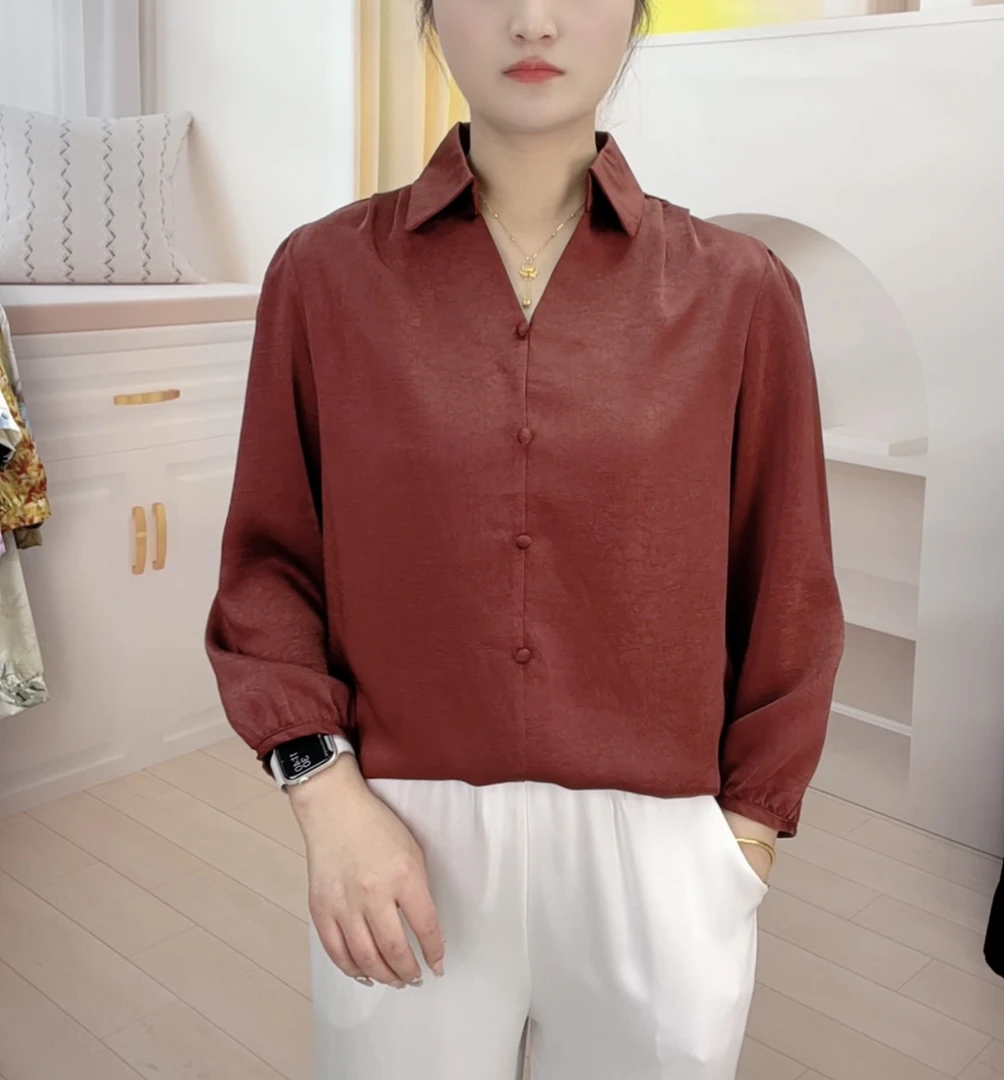 【315冠乐绉衬衫】2024年秋冬新款长袖衬衫显白遮肉显瘦妈妈装上衣