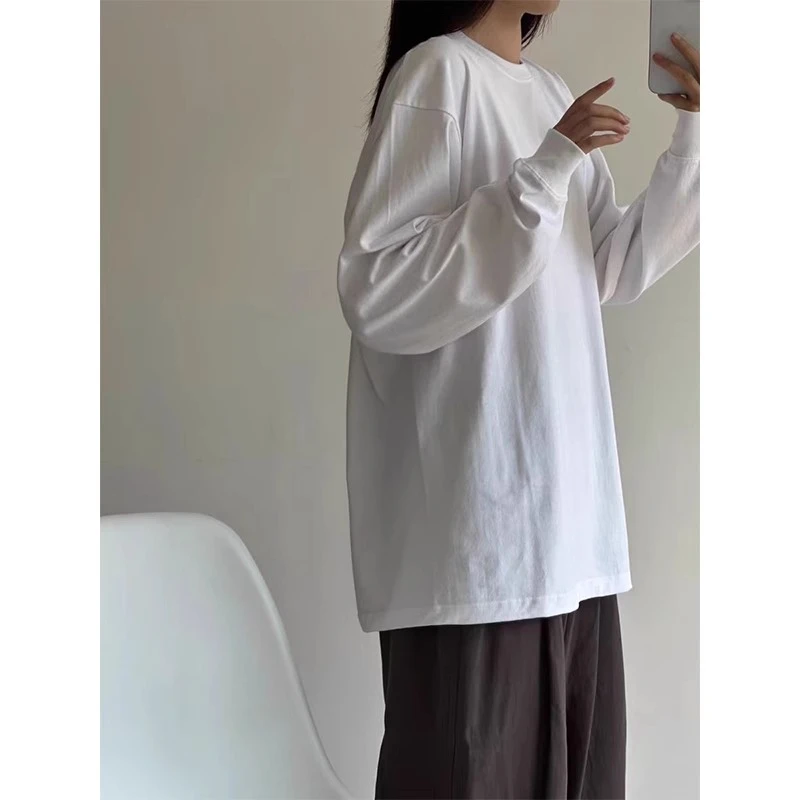 特大码300斤纯色简约长袖t恤春秋男女学生纯棉250g保暖上衣打底衫