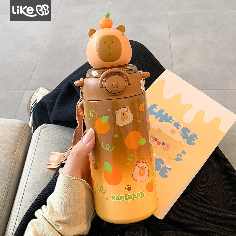卡皮巴拉儿童保温杯女孩上学专用水杯小学生女童吸管杯子生日礼物