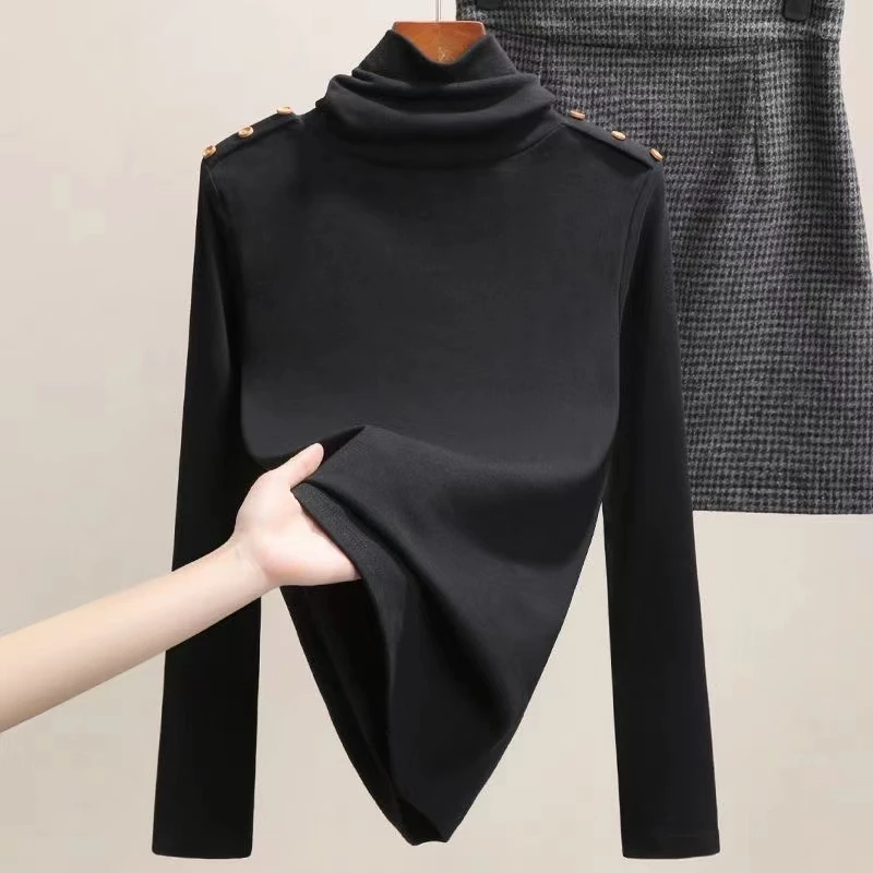 防风中高领德绒保暖长袖打底衫t恤女秋冬新款自发热简约气质百搭