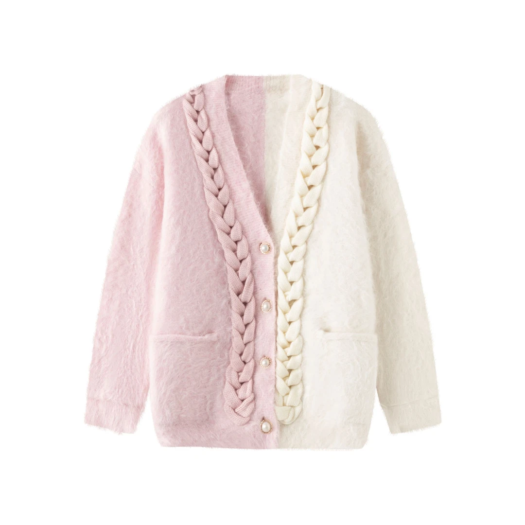 Mto Quinn｜24AW 小众设计师款麻花辫拼色毛衣开衫