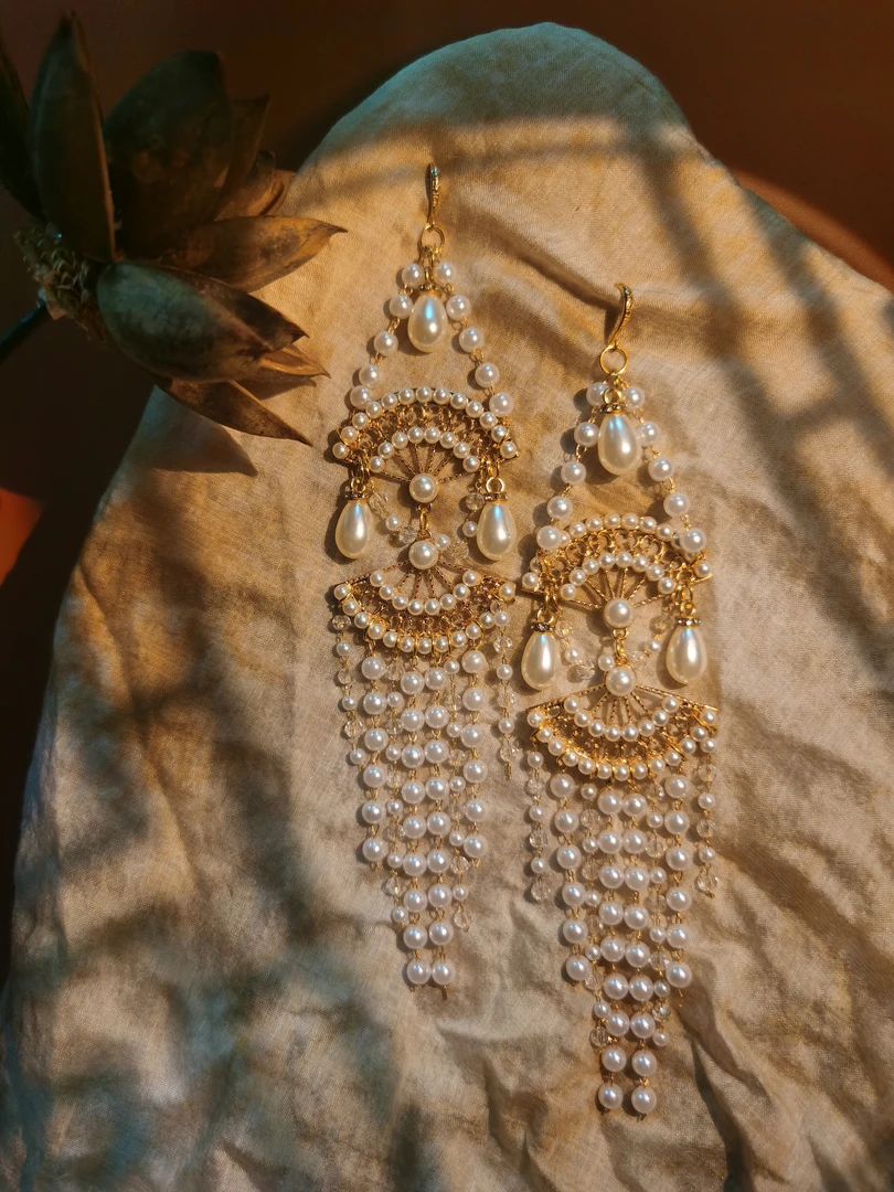 铜合金仿珍珠耳饰 【小蛮腰】原创自制手作新中式国风耳饰