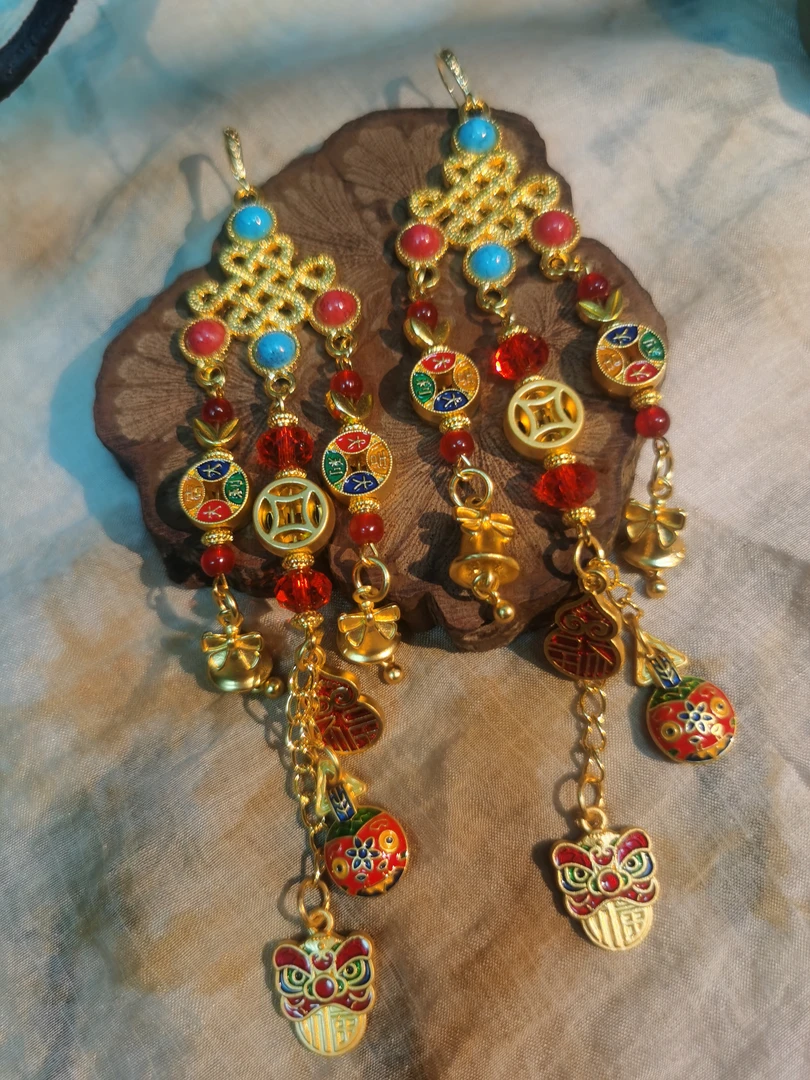 铜合金仿水晶耳饰 【吞金兽】原创自制手作新中式国风耳饰耳钉耳环