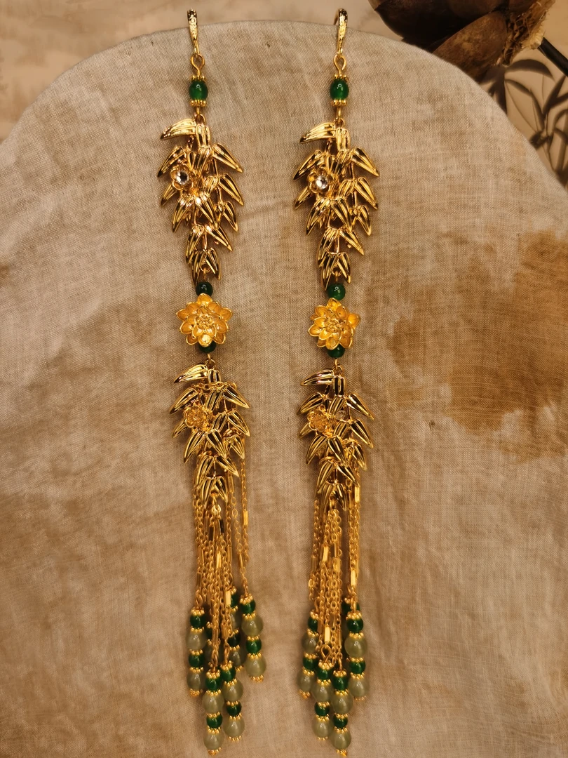 铜合金铅玻璃耳饰 【金枝玉叶】原创设计手作新中式国风耳饰