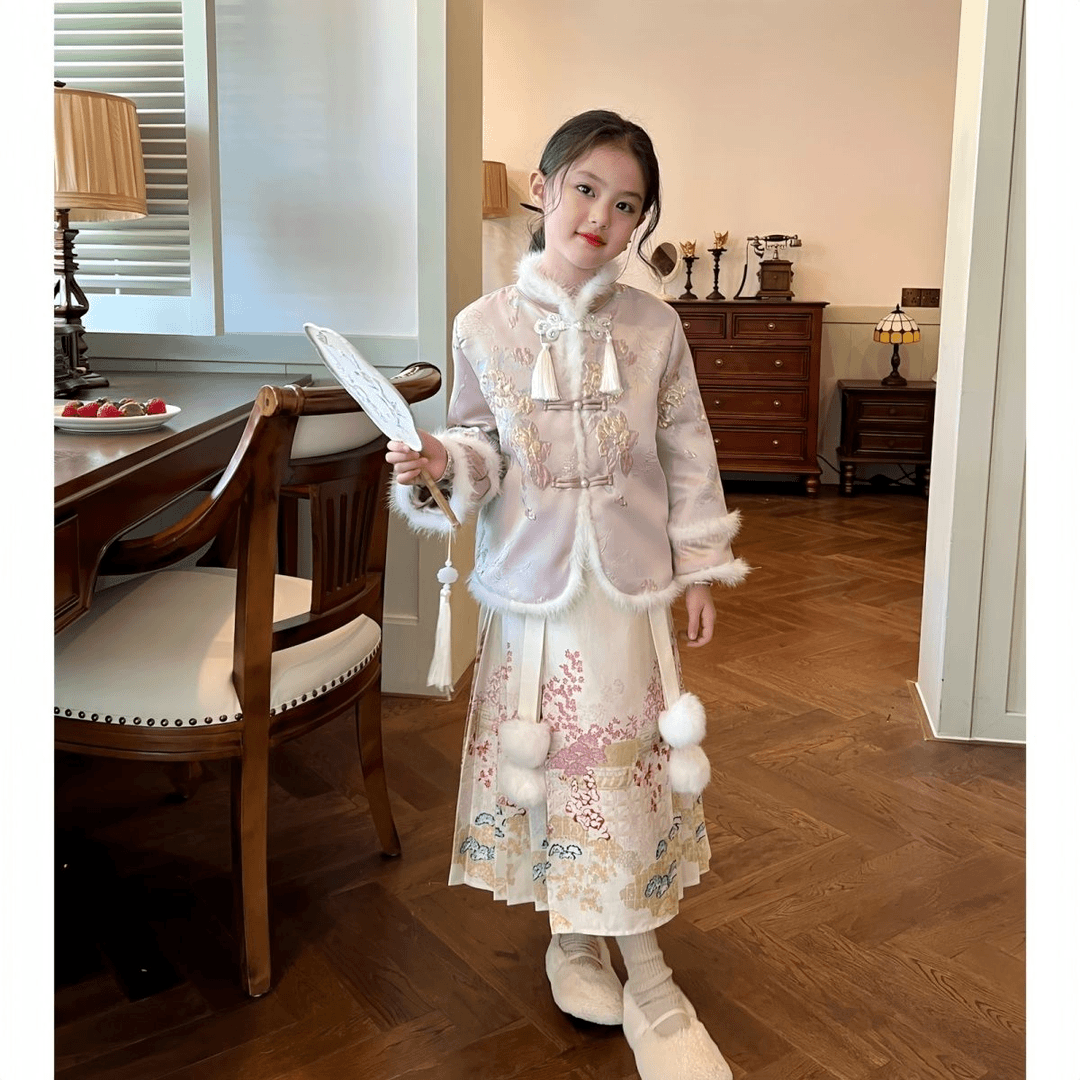 女童冬季套装2023儿童加绒加厚新中式外套保暖中国风马面裙两件套