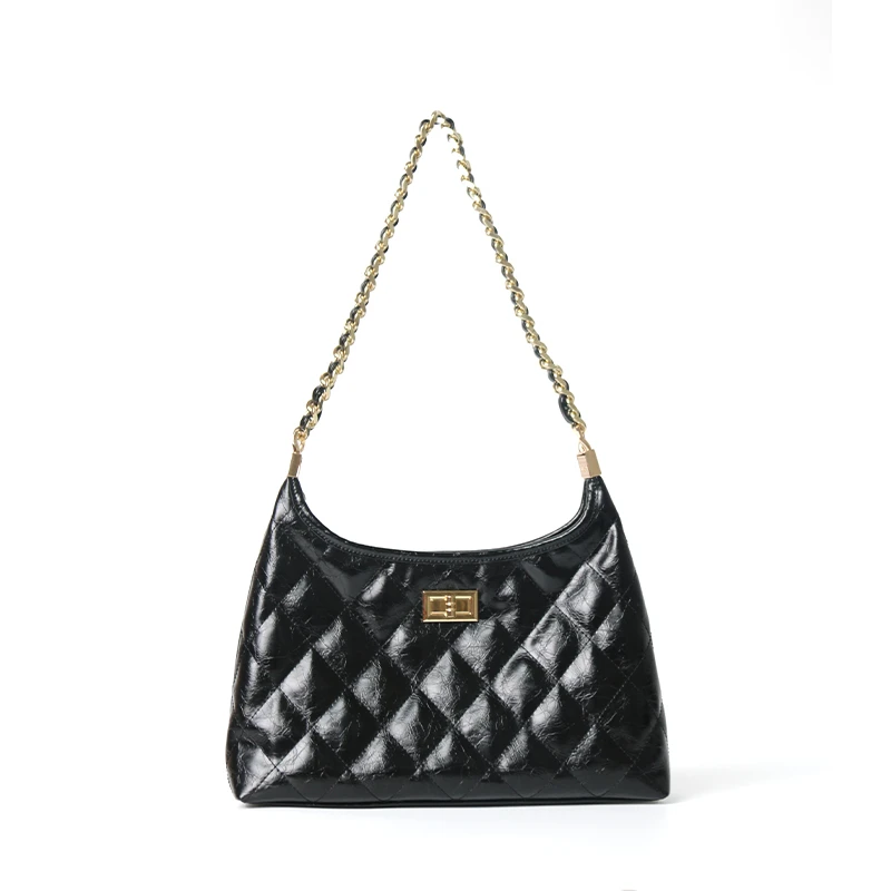 鹿亚森小众轻奢菱格链条2024新款真皮简约气质单肩高级斜挎女包z