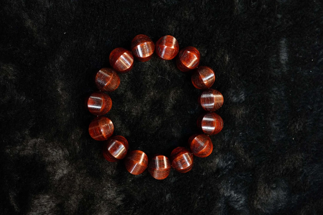 【壹贰叁】三味线印度小叶紫檀 琴料 六面珠单圈手串 尺寸15*18