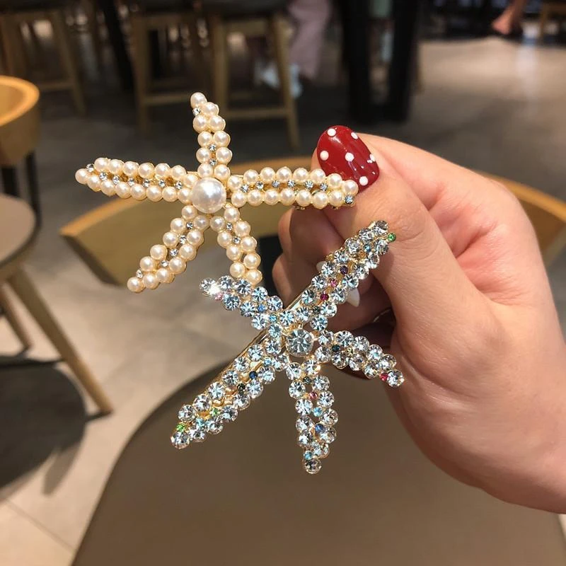海星发夹韩国ins网红女发饰刘海夹森系仙女发卡满钻边夹头饰
