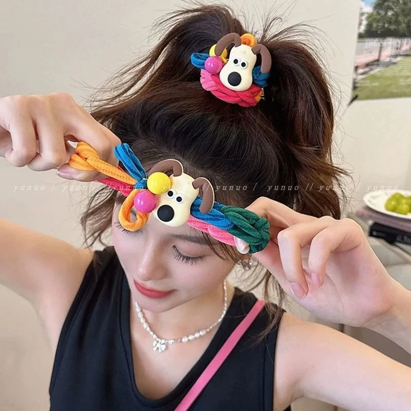 超可爱狗狗彩虹色加粗款发圈2023新款头绳高弹力橡皮筋女扎头发饰