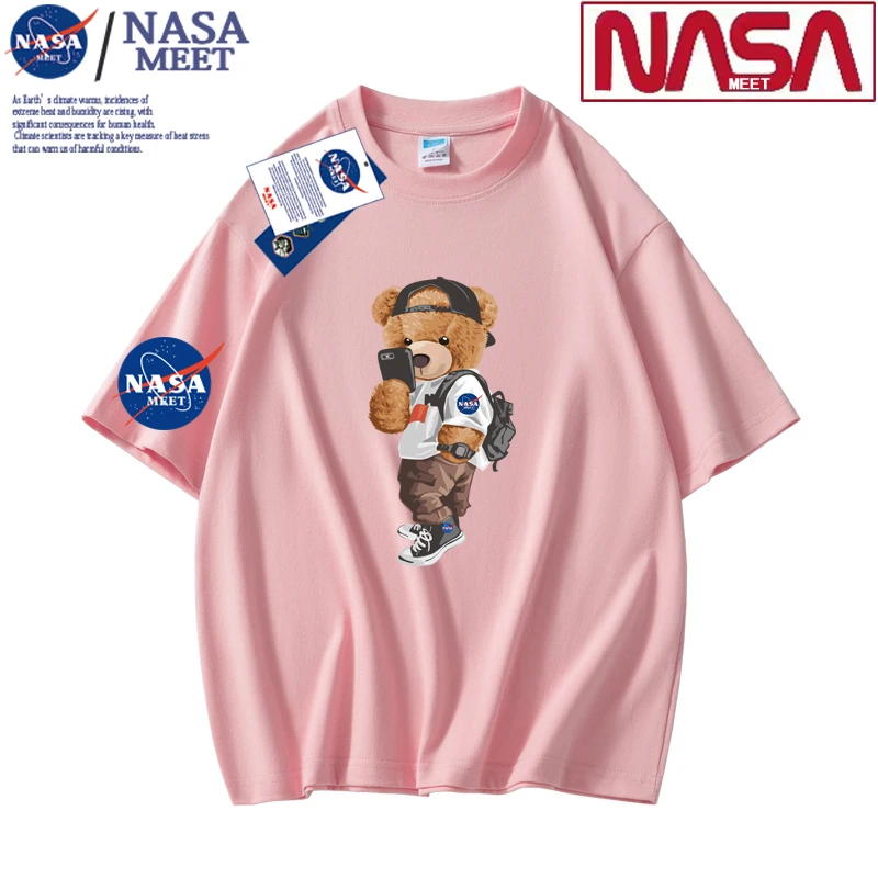 NASA联名款重磅落肩袖纯棉短袖t恤男女同款休闲夏季半袖宽松圆领