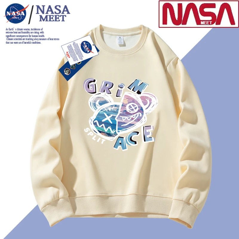 NASA原创秋冬季男士卫衣宽松加绒加厚套头圆领打底衫长袖T恤大码