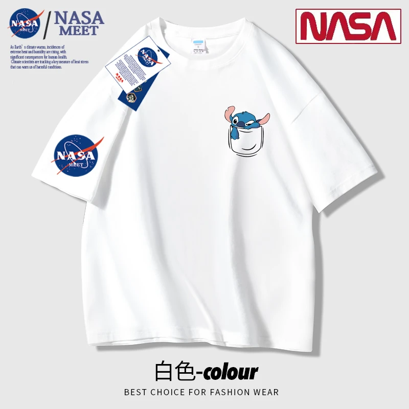 NASAMEET半袖夏季纯棉短袖t恤男女同款休闲圆领百搭白色ins男士ol