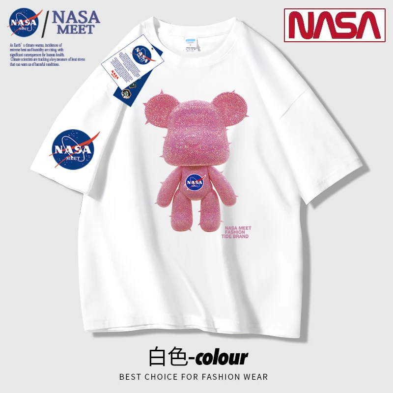 NASA MEET联名款美式潮牌短袖t恤男女同款纯棉宽松圆领半袖网红款