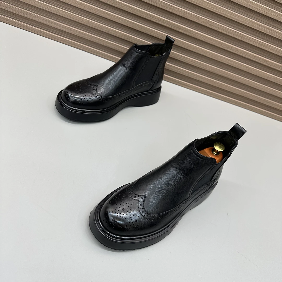 切尔西英伦时尚休闲黑色秋冬款纯皮男鞋百搭厚底舒适皮鞋