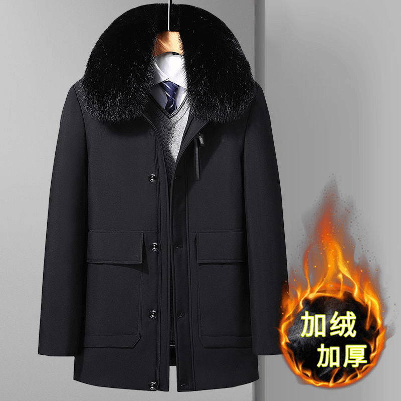 中老年棉衣男中长款加加厚棉服保暖外套棉袄爸爸装脱卸内胆毛领