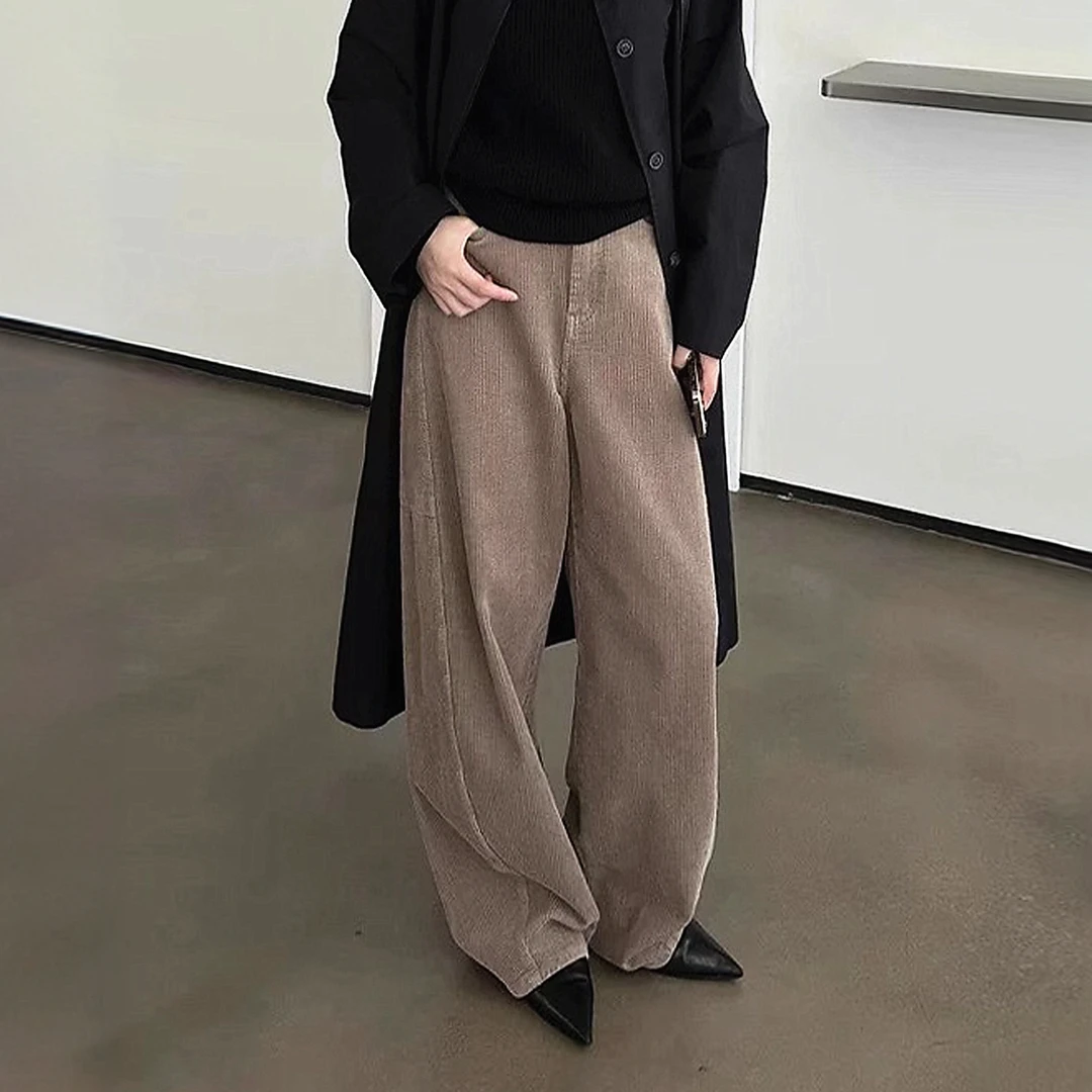 2024秋冬新款慵懒风韩系简约高品质灯芯绒痞帅弯镰刀休闲阔腿裤女