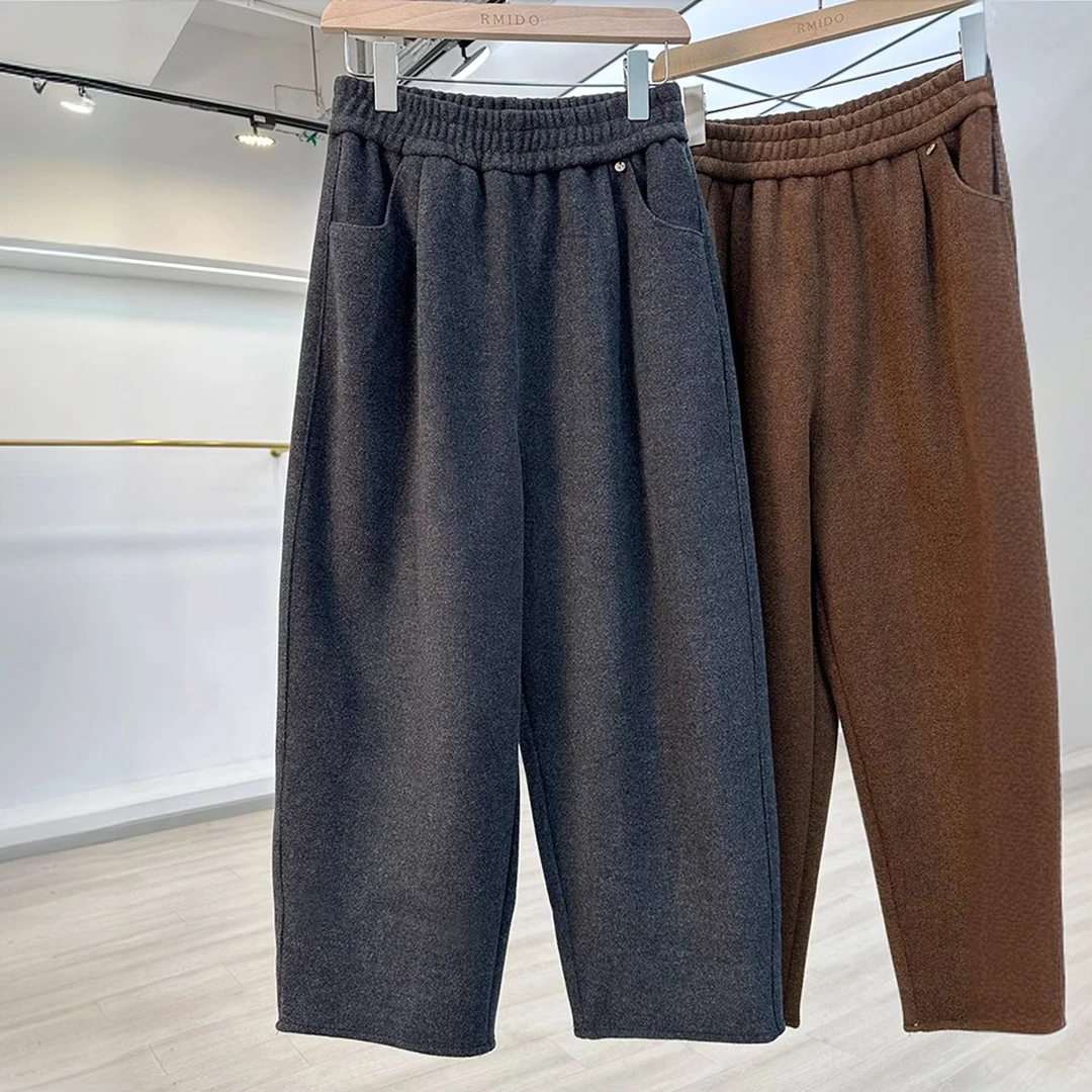 今年流行小个子加绒加厚奶奶裤女2024冬季新款休闲宽松哈伦九分裤