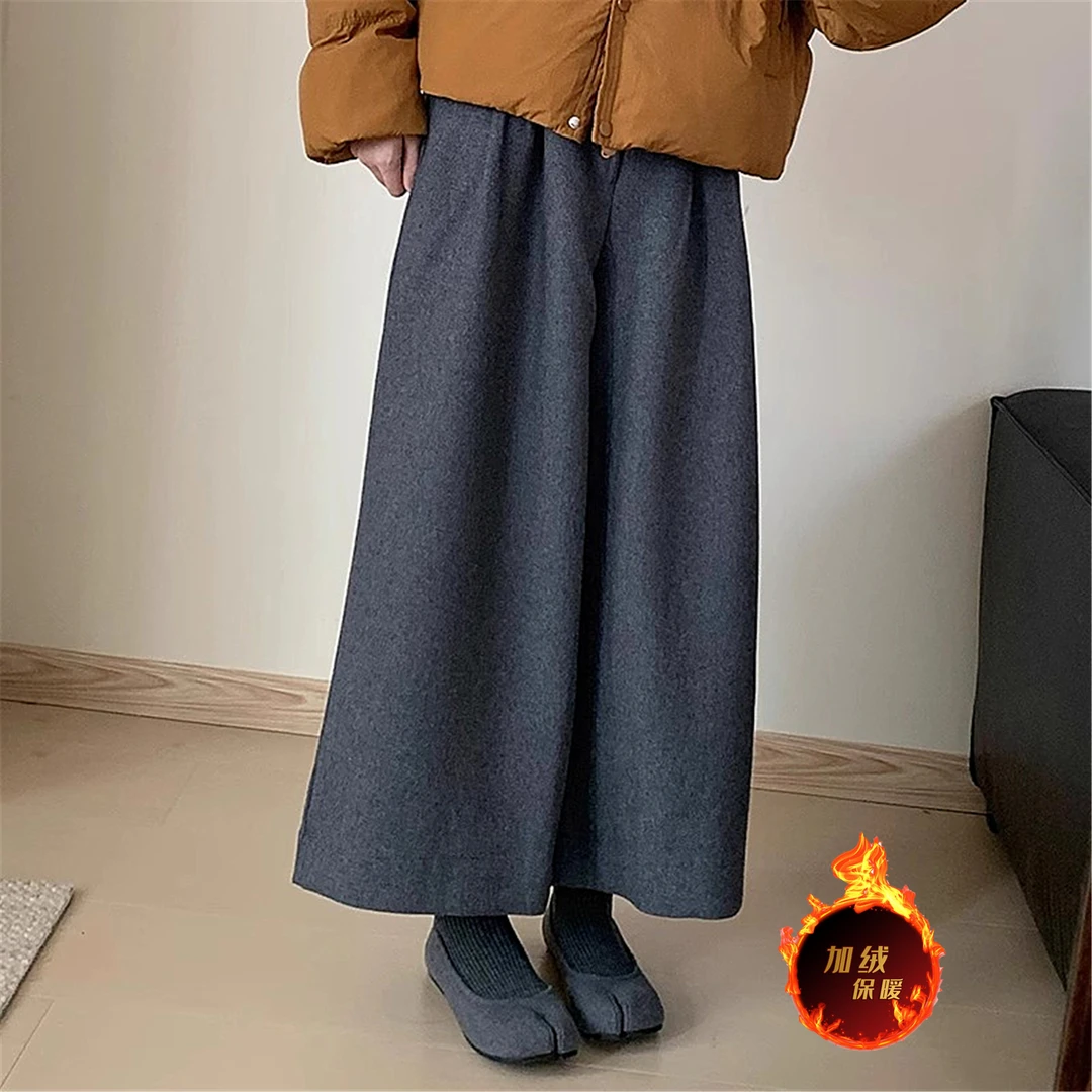 复古高级感羊毛呢休闲裤女2024冬季新款高腰百搭宽松九分阔腿裤子