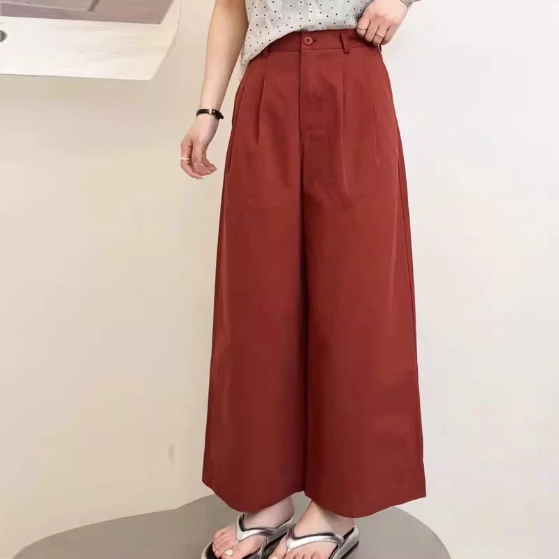 洗水棉高腰宽松显瘦直筒休闲裤大码女裤胖mm夏季薄款九分阔腿裤潮