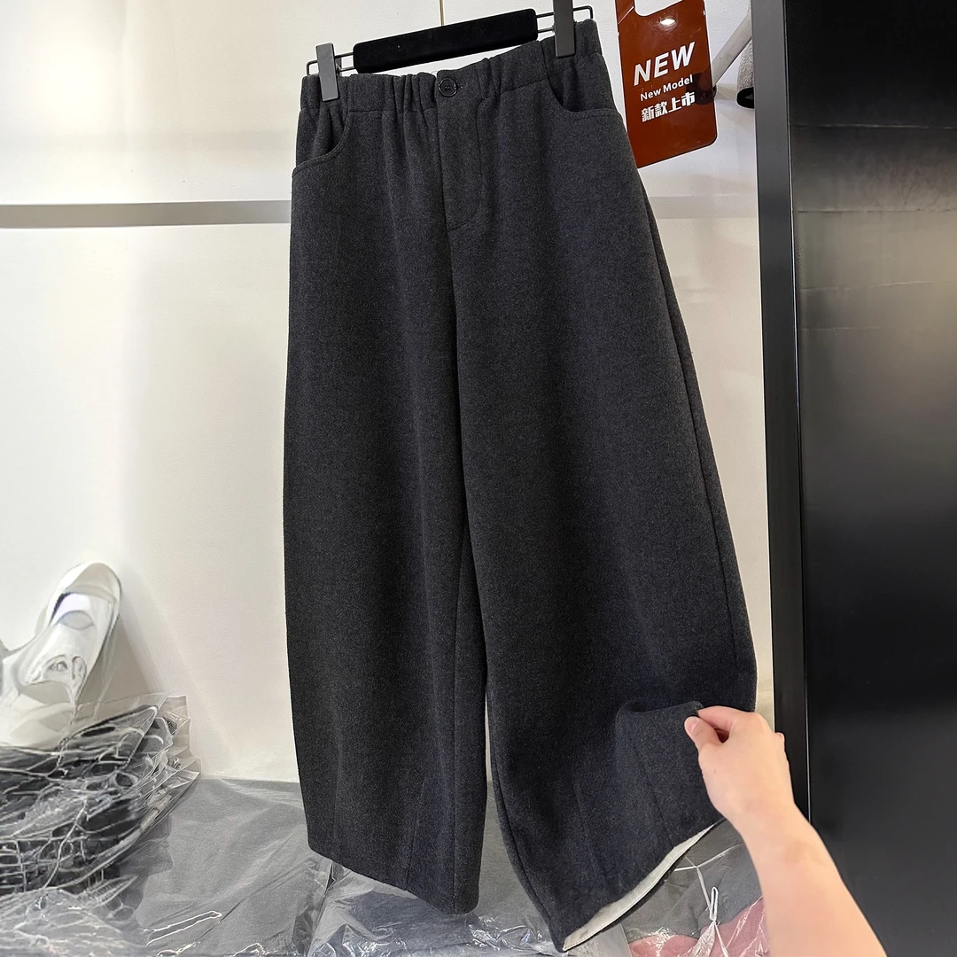 韩国韩版糯米裤阔腿毛呢裤女秋冬2024新款宽松气球裤九分裤奶奶裤