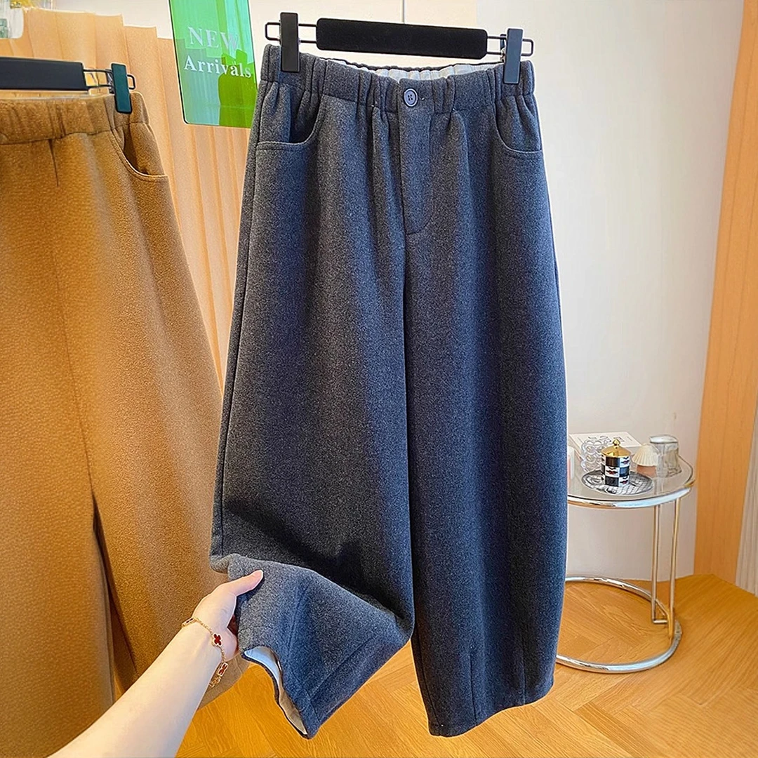 高级感软糯毛呢气球裤女秋冬2024新款宽松休闲糯米裤奶奶裤九分裤