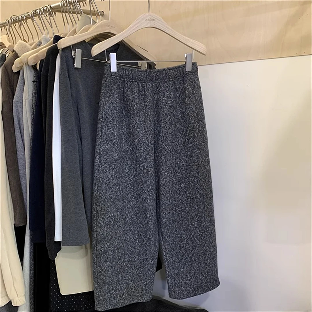复古毛呢哈伦裤女2025冬季新款韩版小个子高腰加厚直筒裤九分长裤