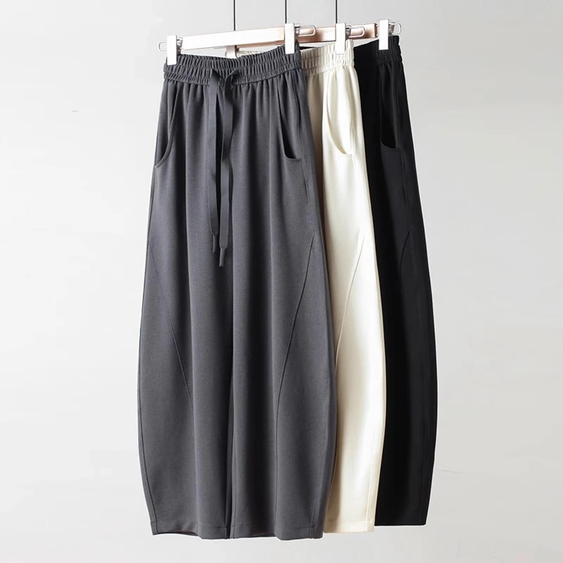 高级感空气层镰刀裤大码女2024新款胖mm垂顺凉感阔腿休闲香蕉裤夏