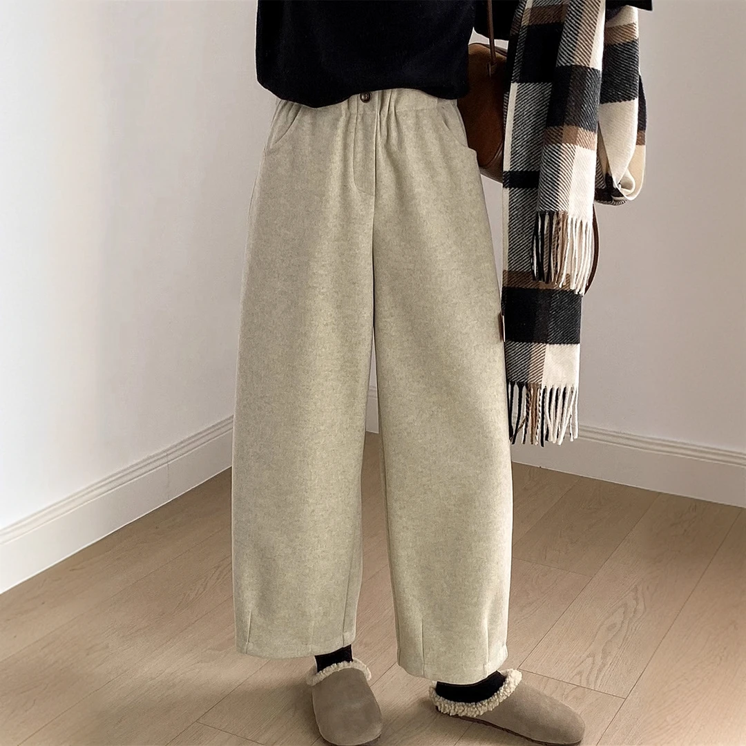 高级感软糯毛呢气球裤女秋冬2024新款宽松休闲糯米裤奶奶裤九分裤