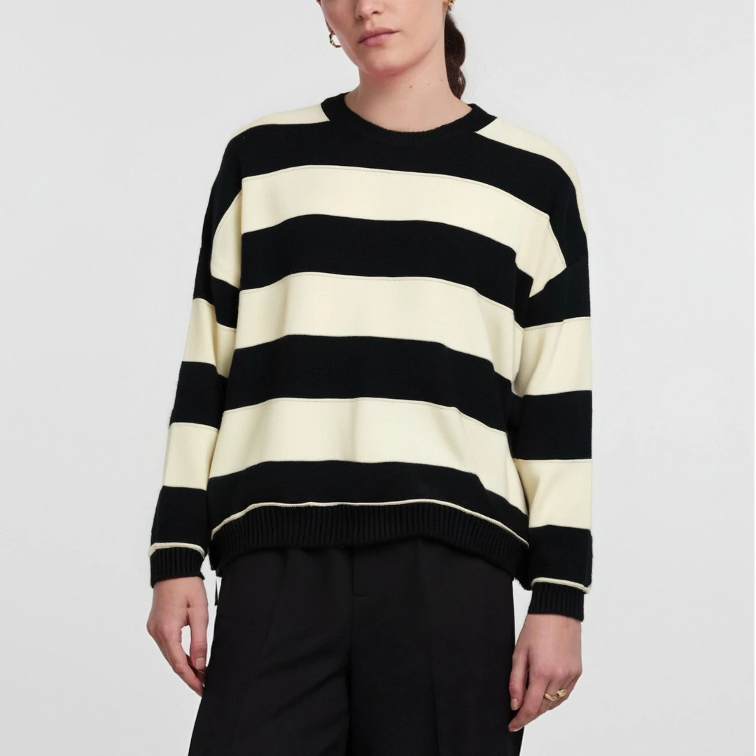 2024新款冬季穿搭【Mo&C订单款】条纹撞色 韩系慵懒风套头毛衣 7043