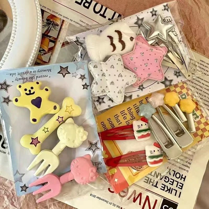 可爱少女kitty发夹刘海夹小鱼侧边夹甜酷PU星星BB夹发饰