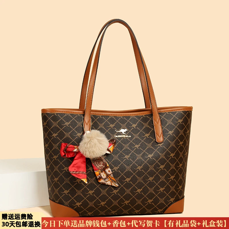 正品玫瑰袋鼠软皮大容量手提包女2025新款百搭单肩大包时尚托特包