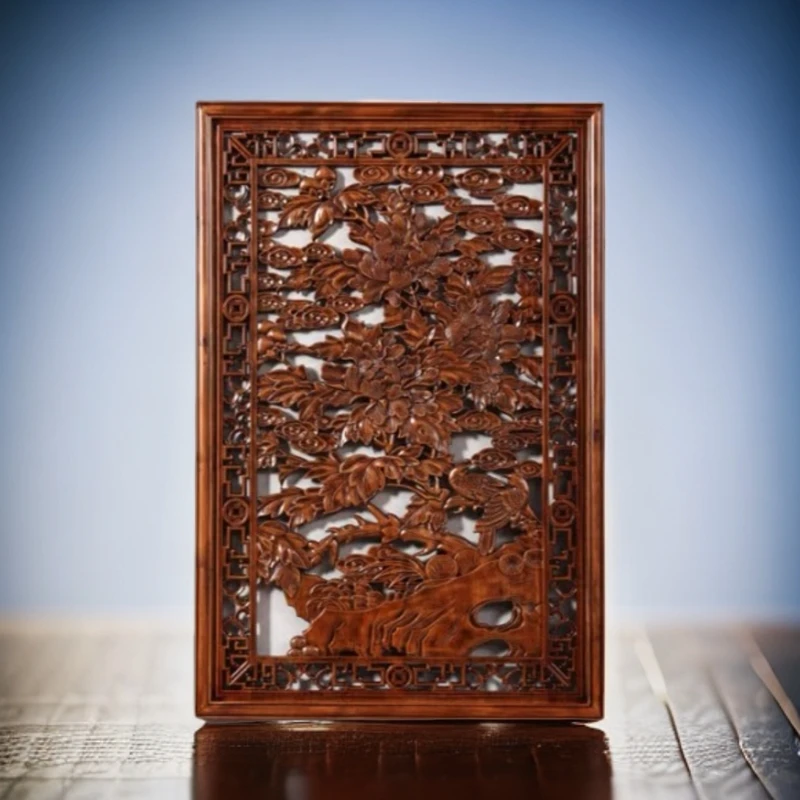 100*60富贵牡丹（竖款）传统 手工艺东阳木雕打磨精细 香樟木挂件